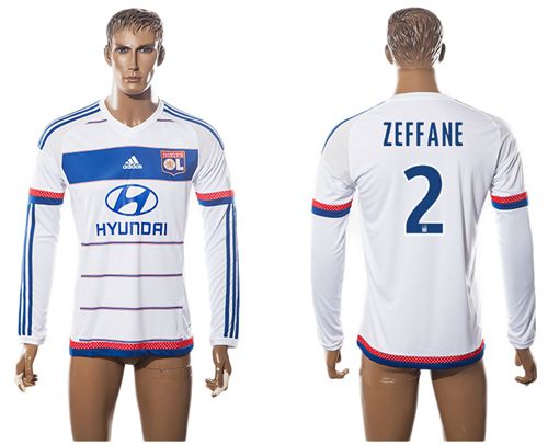 Lyon #2 Zeffane Home Long Sleeves Soccer Club Jersey - Click Image to Close